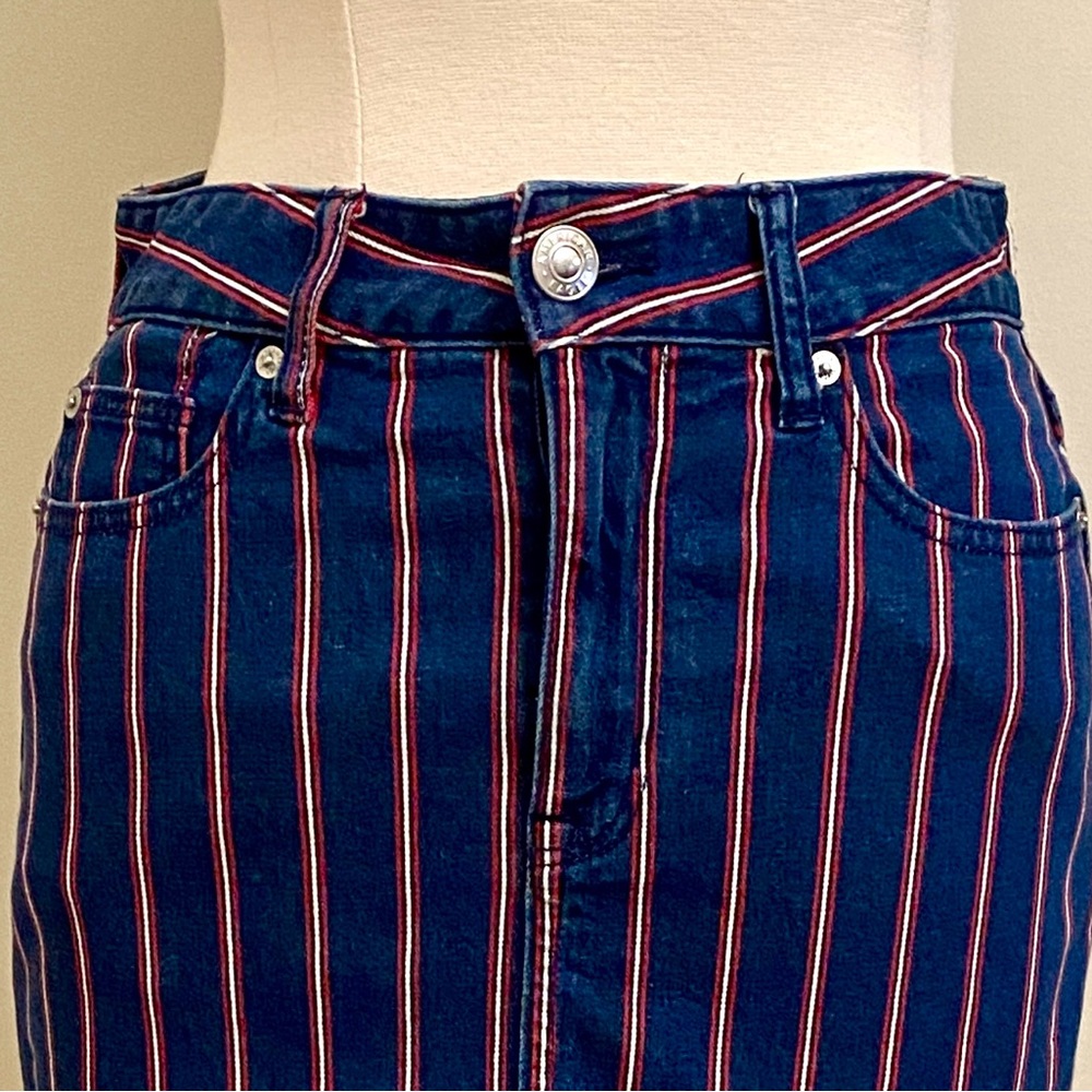 America Eagle Super Stretch Blue Red Striped 6 Americana Denim Mini Jean Skirt - Picture 2 of 12